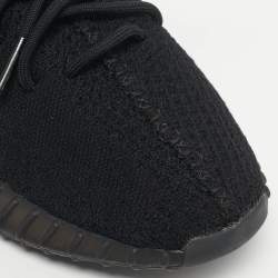 Pre Owned Yeezy x Adidas Black Knit Fabric Boost 350 V2 Bred Sneakers Size 43 1/3