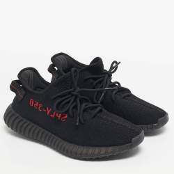 Pre Owned Yeezy x Adidas Black Knit Fabric Boost 350 V2 Bred Sneakers Size 43 1/3