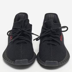 Pre Owned Yeezy x Adidas Black Knit Fabric Boost 350 V2 Bred Sneakers Size 43 1/3