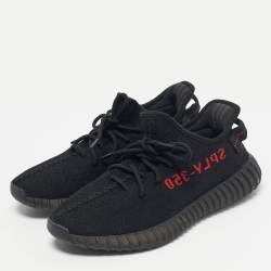 Pre Owned Yeezy x Adidas Black Knit Fabric Boost 350 V2 Bred Sneakers Size 43 1/3