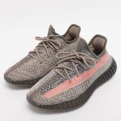 Pre Owned Yeezy x Adidas Grey/Orange Knit Fabric Boost 350 V2 Blue Tint Sneakers Size 39 1/3