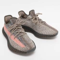 Pre Owned Yeezy x Adidas Grey/Orange Knit Fabric Boost 350 V2 Blue Tint Sneakers Size 39 1/3