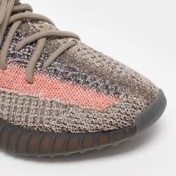 Pre Owned Yeezy x Adidas Grey/Orange Knit Fabric Boost 350 V2 Blue Tint Sneakers Size 39 1/3