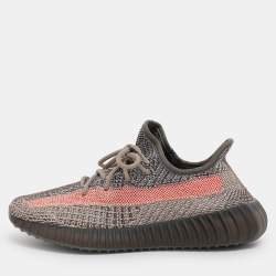 مملوكة مسبقًا Yeezy x Adidas Grey/Orange Knit Fabric Boost 350 V2 Blue Tint Sneakers Size 39 1/3