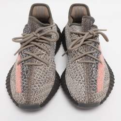 Pre Owned Yeezy x Adidas Grey/Orange Knit Fabric Boost 350 V2 Blue Tint Sneakers Size 39 1/3