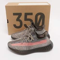 Pre Owned Yeezy x Adidas Grey/Orange Knit Fabric Boost 350 V2 Blue Tint Sneakers Size 39 1/3
