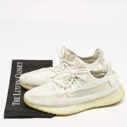 Pre Owned Yeezy x Adidas White Knit Fabric Boost 350 V2 Lace Up Sneakers Size 43.5