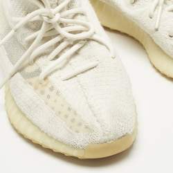 Pre Owned Yeezy x Adidas White Knit Fabric Boost 350 V2 Lace Up Sneakers Size 43.5