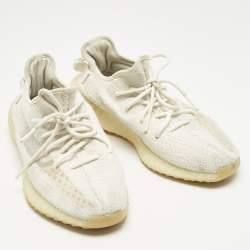 Pre Owned Yeezy x Adidas White Knit Fabric Boost 350 V2 Lace Up Sneakers Size 43.5