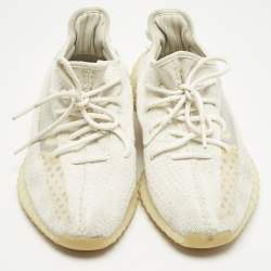 Pre Owned Yeezy x Adidas White Knit Fabric Boost 350 V2 Lace Up Sneakers Size 43.5