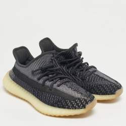 Pre Owned Yeezy x Adidas Black/Grey Knit Fabric Boost 350 V2 Carbon Sneakers Size 38 2/3
