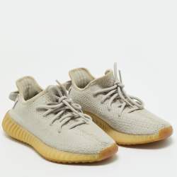 Pre Owned Yeezy x Adidas Grey Knit Fabric Boost 350 V2 Low Top Sneakers Size 38