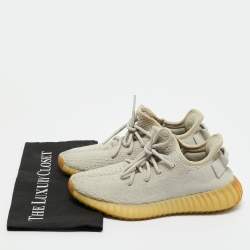 Pre Owned Yeezy x Adidas Grey Knit Fabric Boost 350 V2 Low Top Sneakers Size 38