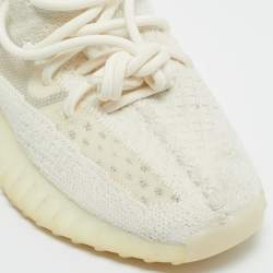 Pre Owned Yeezy x Adidas White Knit Fabric Boost 350 V2 Bone Sneakers Size 38 2/3