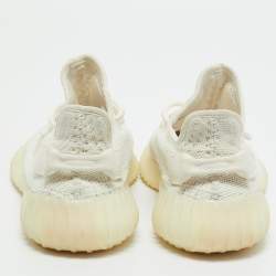 Pre Owned Yeezy x Adidas White Knit Fabric Boost 350 V2 Bone Sneakers Size 38 2/3