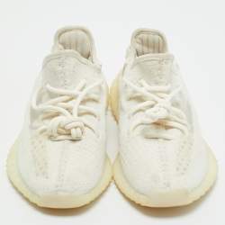 Pre Owned Yeezy x Adidas White Knit Fabric Boost 350 V2 Bone Sneakers Size 38 2/3