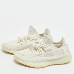 Pre Owned Yeezy x Adidas White Knit Fabric Boost 350 V2 Bone Sneakers Size 38 2/3