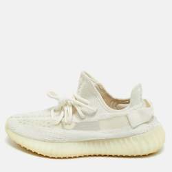 Pre Owned Yeezy x Adidas White Knit Fabric Boost 350 V2 Bone Sneakers Size 38 2/3