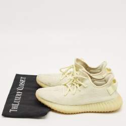 Pre Owned Yeezy x Adidas Light Yellow Knit Fabric Boost 350 V2 Butter Sneakers Size 38 2/3