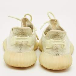 Pre Owned Yeezy x Adidas Light Yellow Knit Fabric Boost 350 V2 Butter Sneakers Size 38 2/3