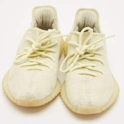 Pre Owned Yeezy x Adidas Light Yellow Knit Fabric Boost 350 V2 Butter Sneakers Size 38 2/3