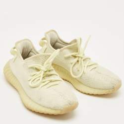 Pre Owned Yeezy x Adidas Light Yellow Knit Fabric Boost 350 V2 Butter Sneakers Size 38 2/3