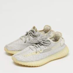 Pre Owned Yeezy x Adidas White/Grey Knit Fabric Boost 350 V2 Static Reflective Sneakers Size 38 2/3