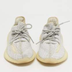 Pre Owned Yeezy x Adidas White/Grey Knit Fabric Boost 350 V2 Static Reflective Sneakers Size 38 2/3