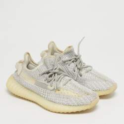 Pre Owned Yeezy x Adidas White/Grey Knit Fabric Boost 350 V2 Static Reflective Sneakers Size 38 2/3