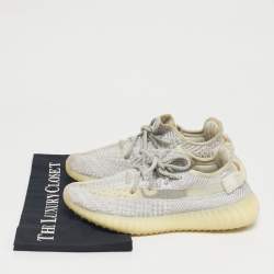 Pre Owned Yeezy x Adidas White/Grey Knit Fabric Boost 350 V2 Static Reflective Sneakers Size 38 2/3