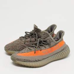 Pre Owned Yeezy x Adidas Grey/Orange Knit Fabric Boost 350 V2 Beluga Reflective Sneakers Size 40