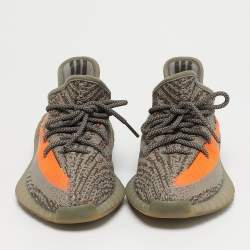 Pre Owned Yeezy x Adidas Grey/Orange Knit Fabric Boost 350 V2 Beluga Reflective Sneakers Size 40