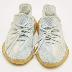 Pre Owned Yeezy x Adidas White/Blue Knit Fabric Boost 350 V2 Bone Sneakers Size 38 2/3