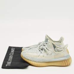 Pre Owned Yeezy x Adidas White/Blue Knit Fabric Boost 350 V2 Bone Sneakers Size 38 2/3