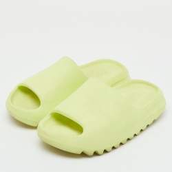 Pre Owned Yeezy x Adidas Neon Green Rubber Glow Green Slide Size 38
