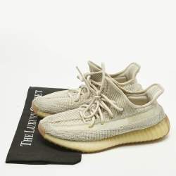 Pre Owned Yeezy x Adidas Pale Green Knit Fabric Boost 350 V2 Citrin (Non-Reflective) Sneakers Size 41 1/3