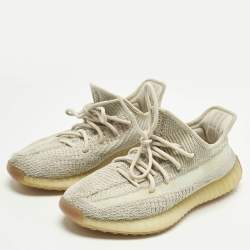 Pre Owned Yeezy x Adidas Pale Green Knit Fabric Boost 350 V2 Citrin (Non-Reflective) Sneakers Size 41 1/3