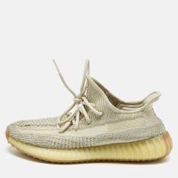 Pre Owned Yeezy x Adidas Pale Green Knit Fabric Boost 350 V2 Citrin (Non-Reflective) Sneakers Size 41 1/3