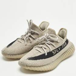 Pre Owned Yeezy x Adidas Boost 350 V2 Slate Size 40 Grey/Black Knit Fabric Low Top Sneakers