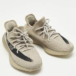 Pre Owned Yeezy x Adidas Boost 350 V2 Slate Size 40 Grey/Black Knit Fabric Low Top Sneakers