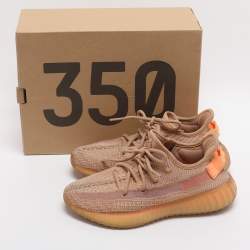 Pre Owned Yeezy x Adidas Boost 350 V2 Clay Size 36.5 Brown Knit Fabric Low Top Sneakers