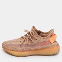 Pre Owned Yeezy x Adidas Boost 350 V2 Clay Size 36.5 Brown Knit Fabric Low Top Sneakers