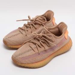 Pre Owned Yeezy x Adidas Boost 350 V2 Clay Size 36.5 Brown Knit Fabric Low Top Sneakers