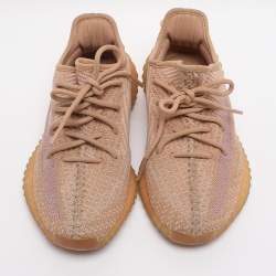 Pre Owned Yeezy x Adidas Boost 350 V2 Clay Size 36.5 Brown Knit Fabric Low Top Sneakers