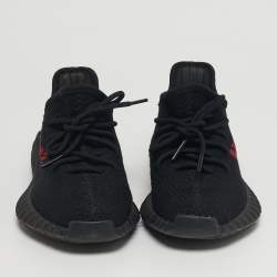 مملوكة مسبقًا Yeezy x Adidas Boost 350 V2 Bred Size 38 Black Knit Fabric Lace Up Sneakers
