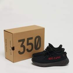 مملوكة مسبقًا Yeezy x Adidas Boost 350 V2 Bred Size 38 Black Knit Fabric Lace Up Sneakers
