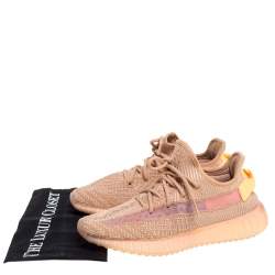 Pre Owned Yeezy x Adidas Beige Cotton Knit And Mesh Boost 350 V2 Clay Sneakers Size 36.5