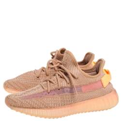 Pre Owned Yeezy x Adidas Beige Cotton Knit And Mesh Boost 350 V2 Clay Sneakers Size 36.5