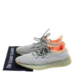 Pre Owned حذاء رياضي ييزي وأديداس بوست 350 في2 ديزرت ساغ عاكس قماش تريكو أخضر/ رمادي مقاس 35.5