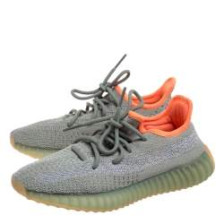 Pre Owned حذاء رياضي ييزي وأديداس بوست 350 في2 ديزرت ساغ عاكس قماش تريكو أخضر/ رمادي مقاس 35.5